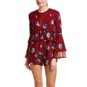 4 Sienna Red Floral Shorts Jumper Romper Large